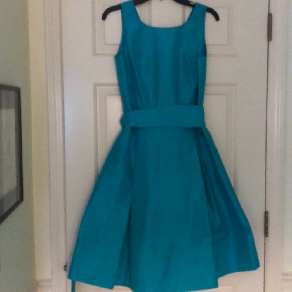 👗Talbots silk shantung blue green dress